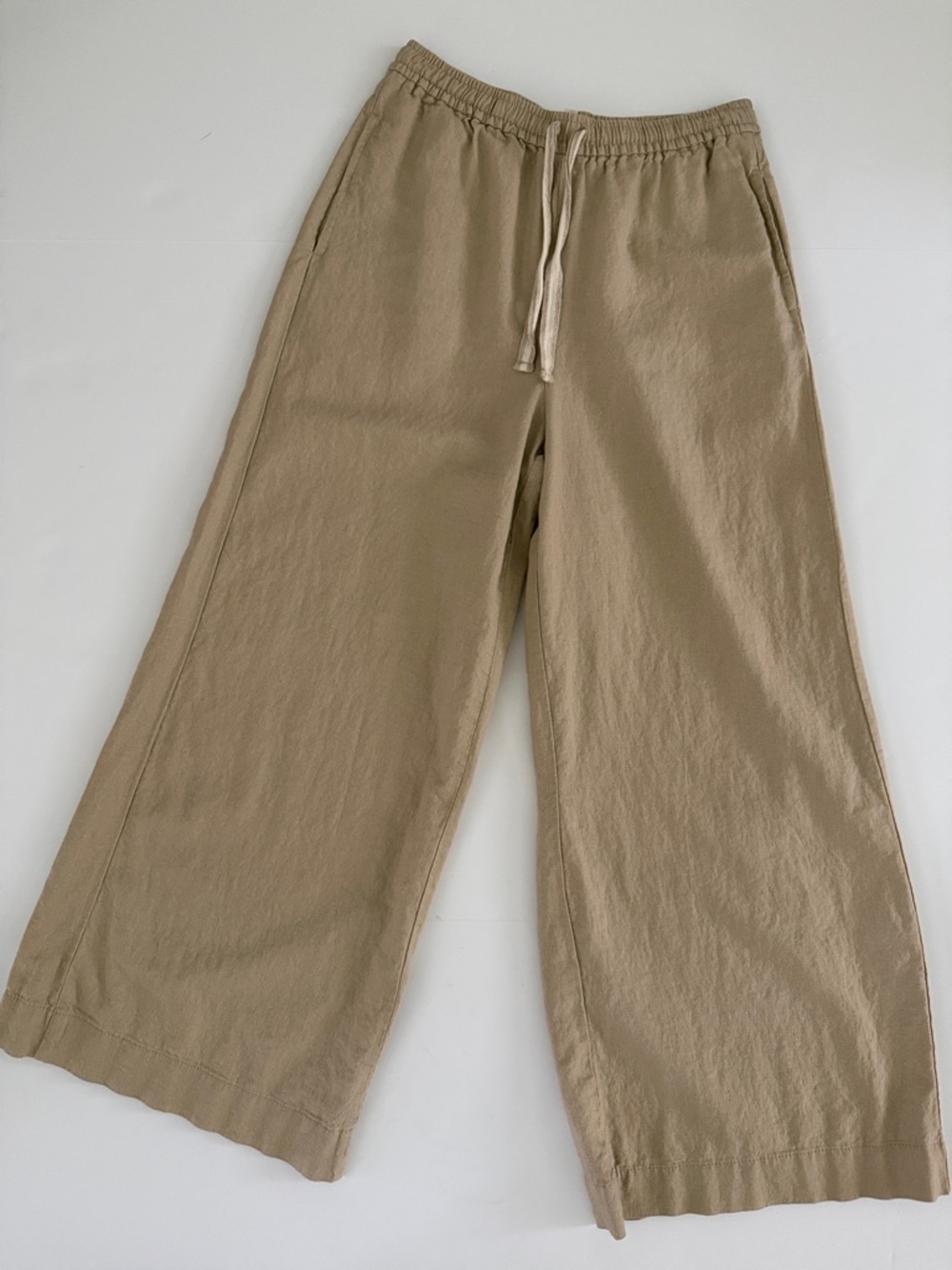 Max Studio London Linen Blend Wise Leg Pants Elastic Waist+Draw String Pockets M